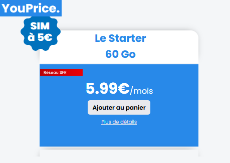 🔥 Youprice (SFR), illimité/60Go à 6€/mois (sans limite)