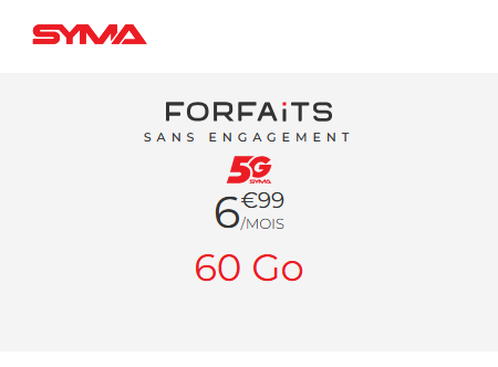 🔥 Syma Mobile, illimité/60Go en 5G à 7€/mois (sans limite)