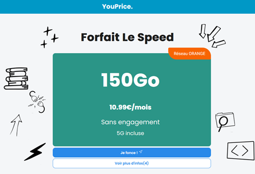 🔥 Youprice (Orange), illimité/150Go en 5G à 11€/mois (sans limite)