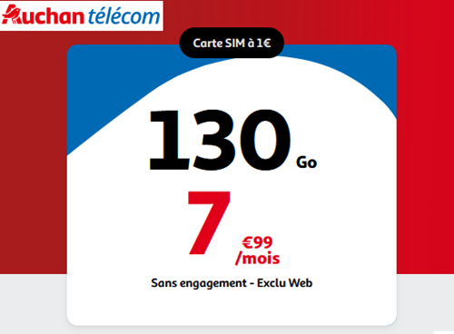 🔥 Auchan Telecom, illimité/130Go à 8€/mois (sans limite)